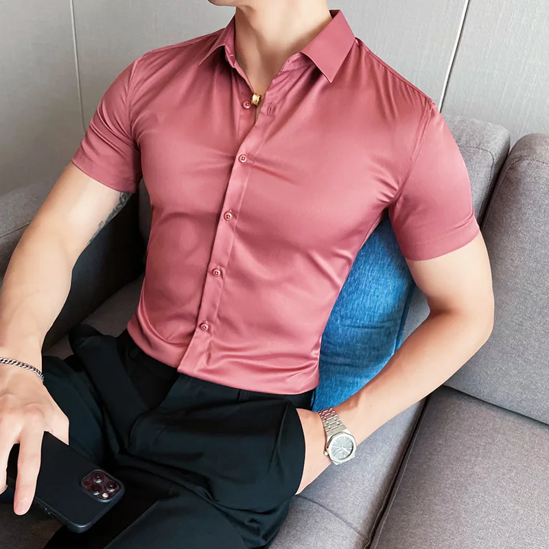 10 Color High Quality Solid Color Shirt Summer Simple Business Slim Fit Casual Short Sleeved Social Party Shirts Plus Size 5XL-M