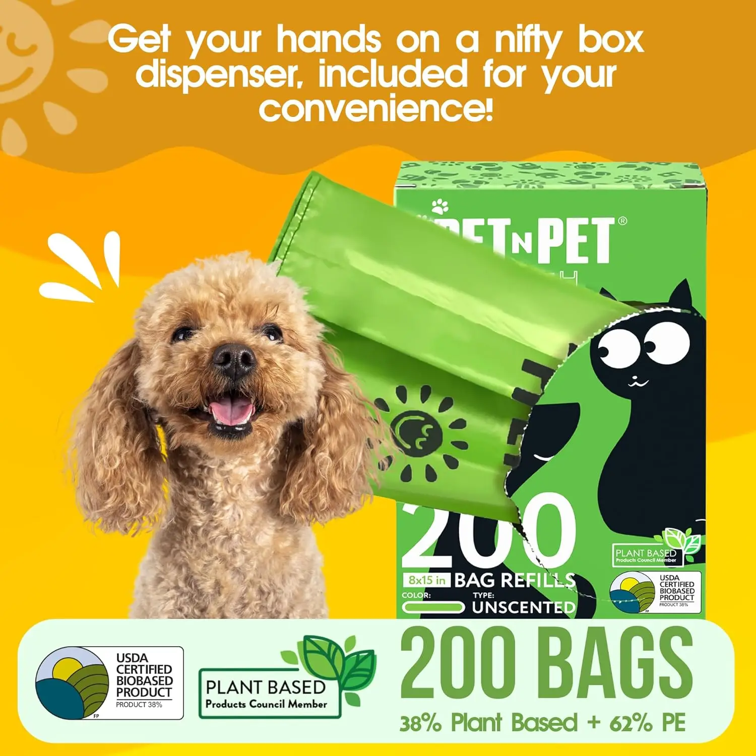 

1080 Count Dog Poop Bags - Extra Thick Plant-Based (38%) & PE Pet Waste Bags with Tie Handles Unscented Doggie Poo Bag Rolls