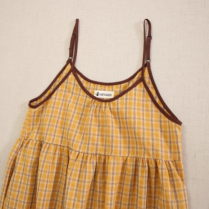 일본 모리 소녀 빈티지 격자 무늬 스파게티 스트랩 슬립 원피스, 여성 민소매 O넥 레트로 루즈 언더드레스 탱크 드레스, 여름