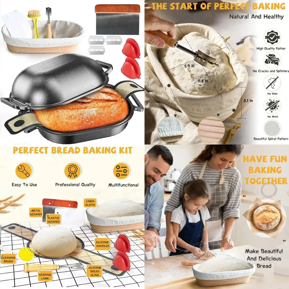 

Bread Baking Dutch Oven with Proofing Basket, 7.5 Quart Multi-Functional Cast Iron Baking Supplies for Homemade Loaves