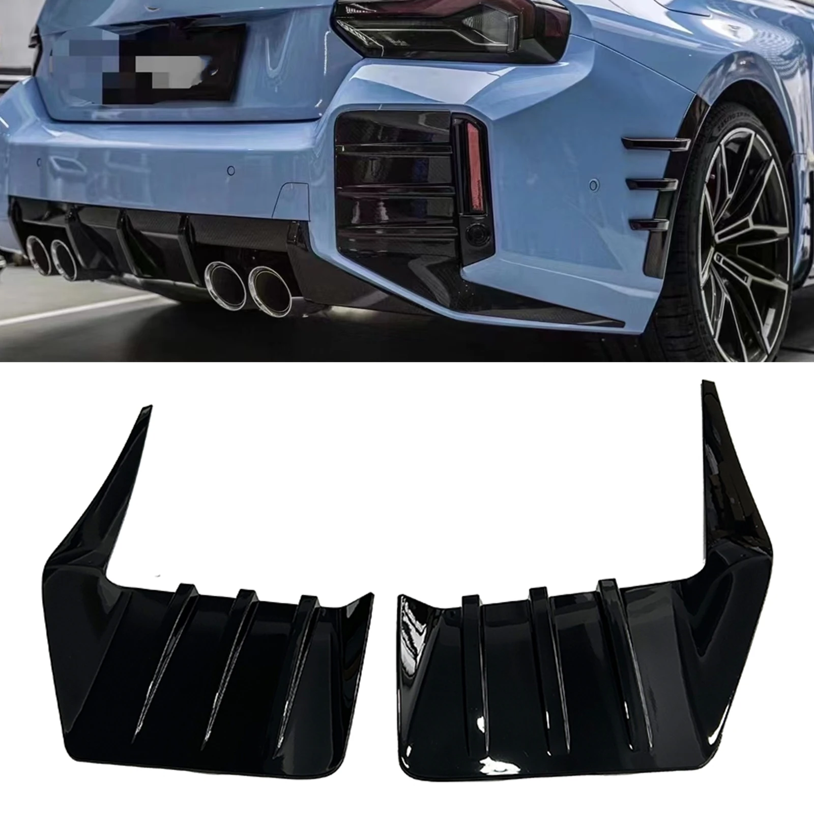 

For BMW M2 G87 2023-2025 Rear Bumper Side Corner Cover Trim Gloss Black Fog Lamp Intake Vent Frame Spoiler Splitter Guard Plate