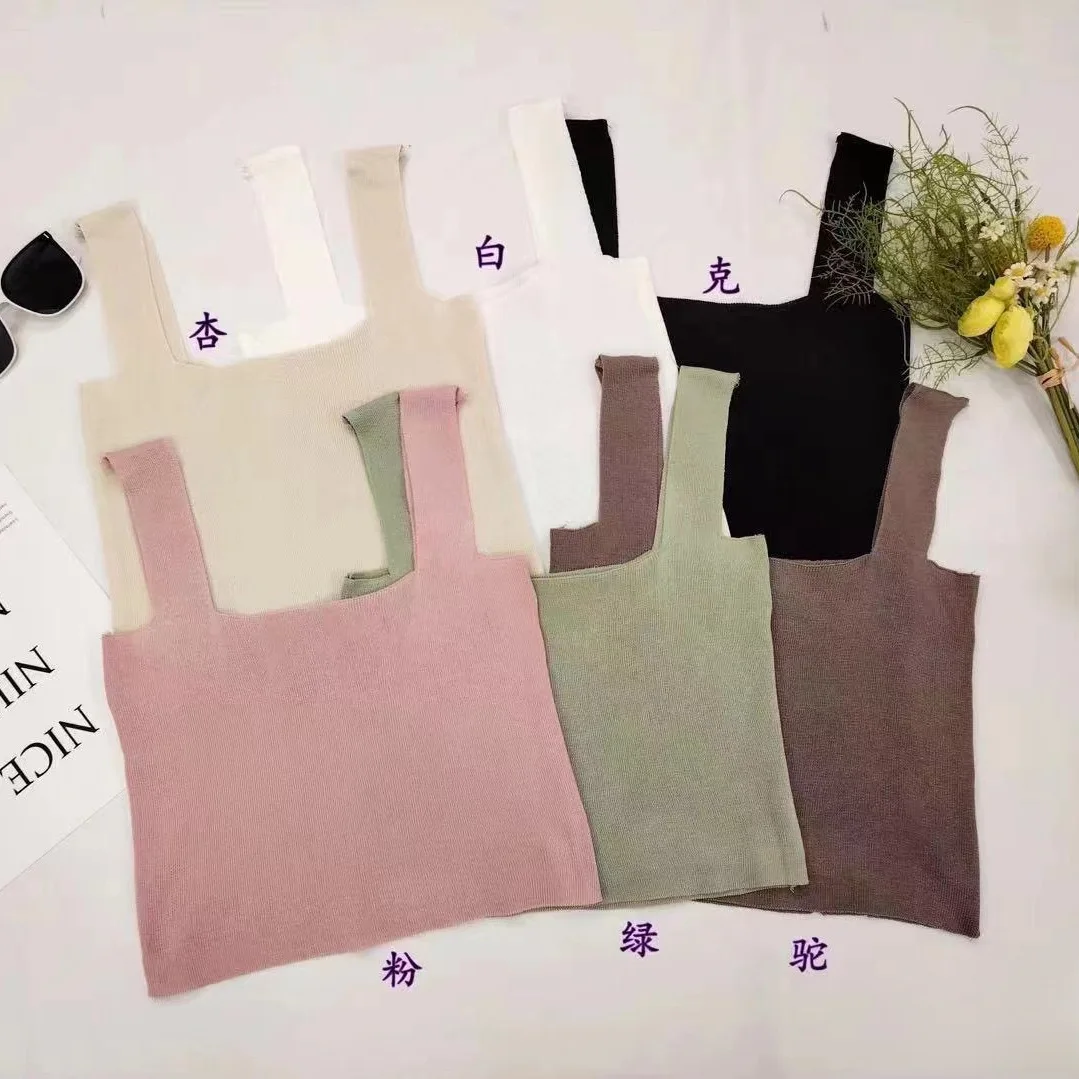 Odzież damska Kwadratowy dekolt dzianinowe podkoszulki topy mała kamizelka na ramiączkach damska letnia wewnętrzna dolna bez rękawów krótki top Camis Tees