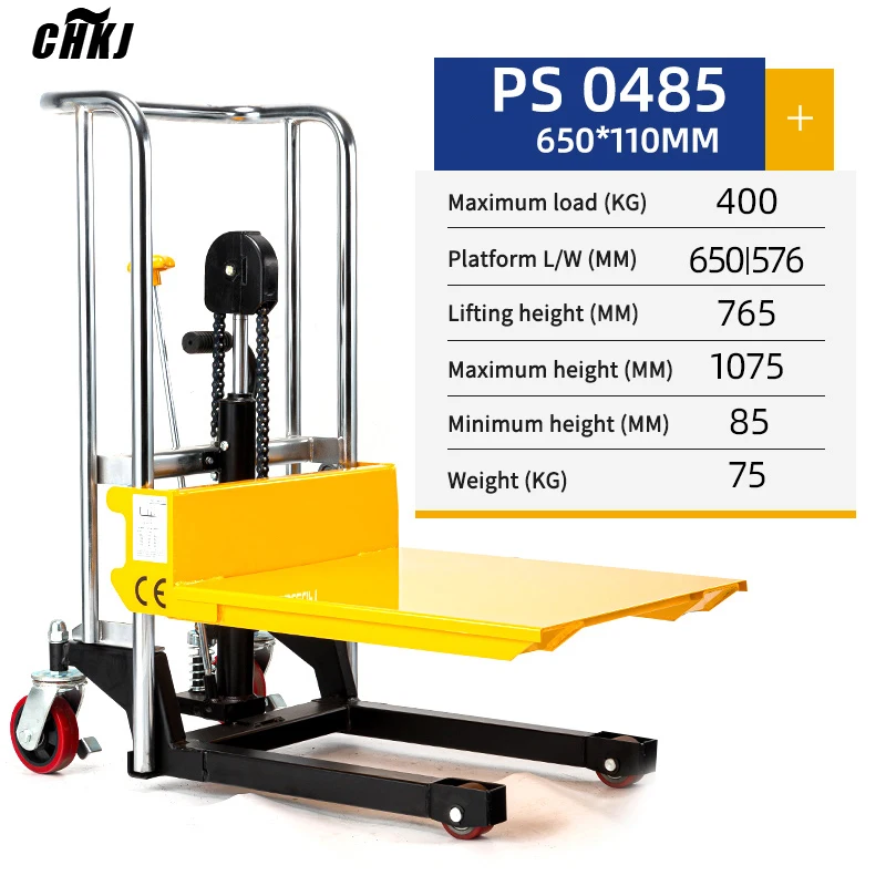 CHKJ PS0485 Manual Hydraulic Stacker Lift Auxiliary Hand Push Forklift Light Luggage Truck Multifunction Platform Moving To