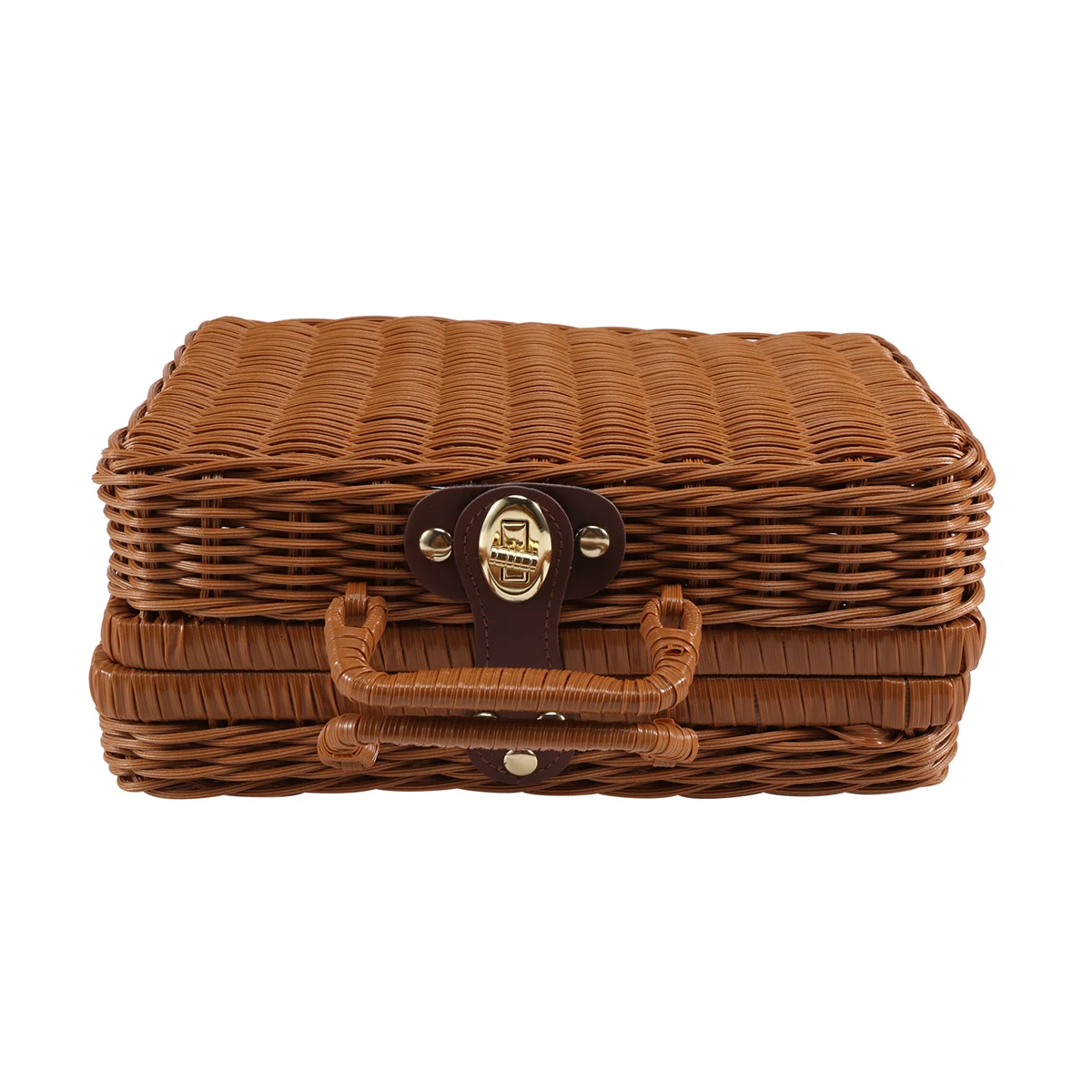 Picnic Basket,Woven Vintage Suitcase Woven Storage Basket Rattan Storage Case Picnic Weave Laundry Basket B