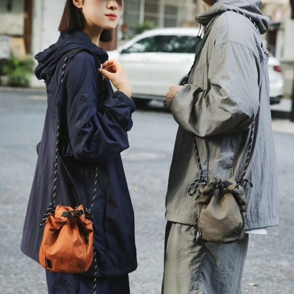 Корейский стиль, сумка-ведро на шнурке, сумка-кошелек, нейлоновая сумка на плечо, регулируемый плечевой ремень, однотонная маленькая сумка через плечо