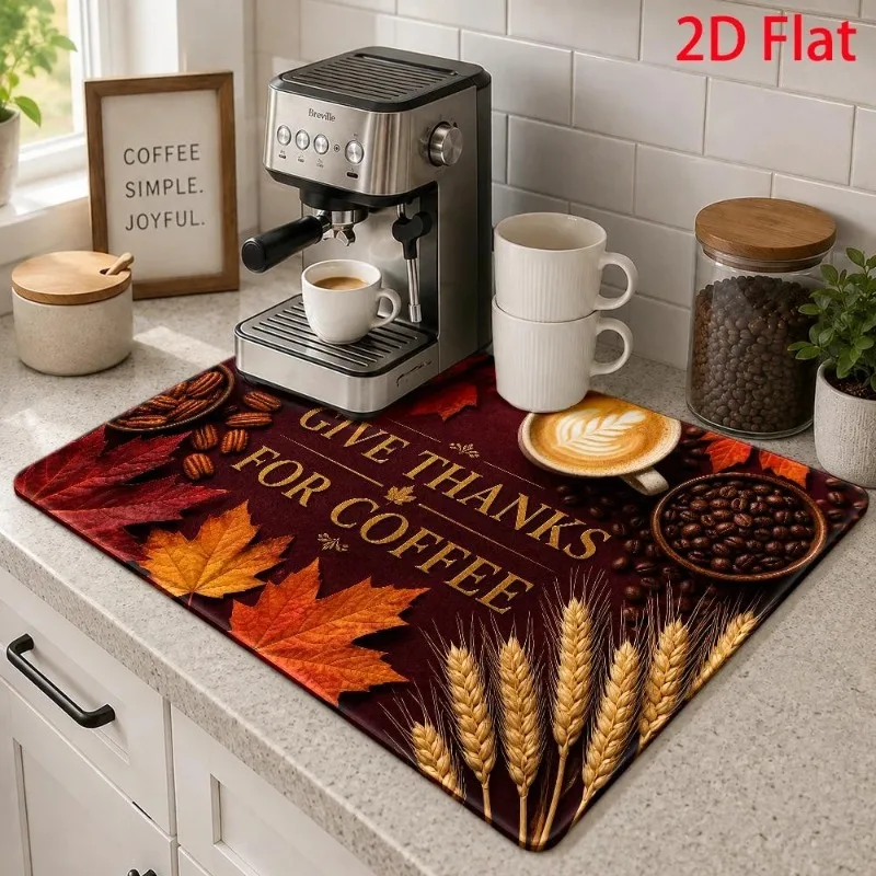 Super Absorbent Mat 2D Flat Gothic Skeleton Cat Cushion Dish Drying Pad Halloween Candle Pattern Kitchen Placement Rug