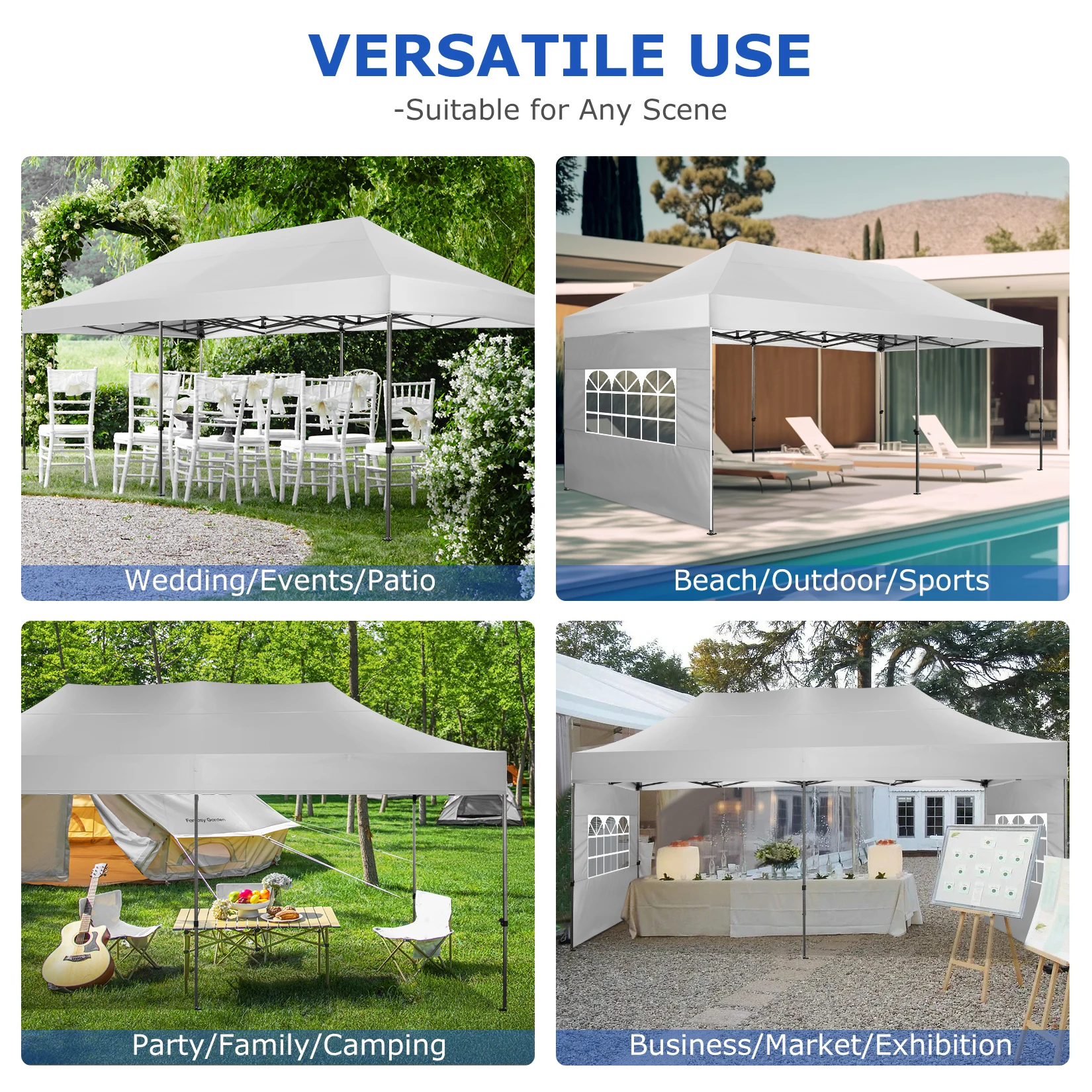 10x20 Heavy Duty Pop up Canopy Tent with 6 sidewalls Easy Up Commercial Outdoor Wedding Party Tents for Parties All Season Tent