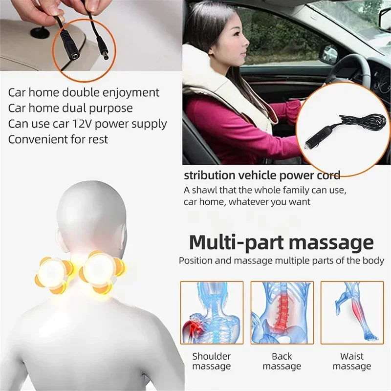 3D Electric U Shape Neck Massage Shawl Infrared Heat Kneading Back Massage Shoulder Shiatsu Massager Home Car Use Massager