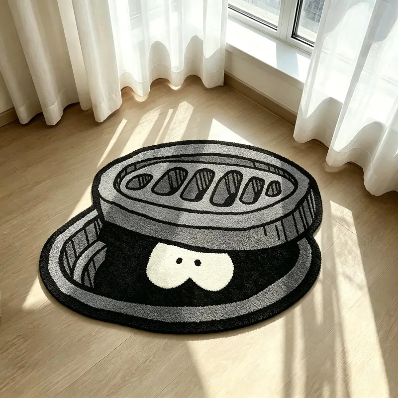 Cartoon Cute Manhole Cover Pattern Rug Fun Creative Home Decor for Living Room Carpet Bedroom Bedside Soft Comfortable Floor Mat