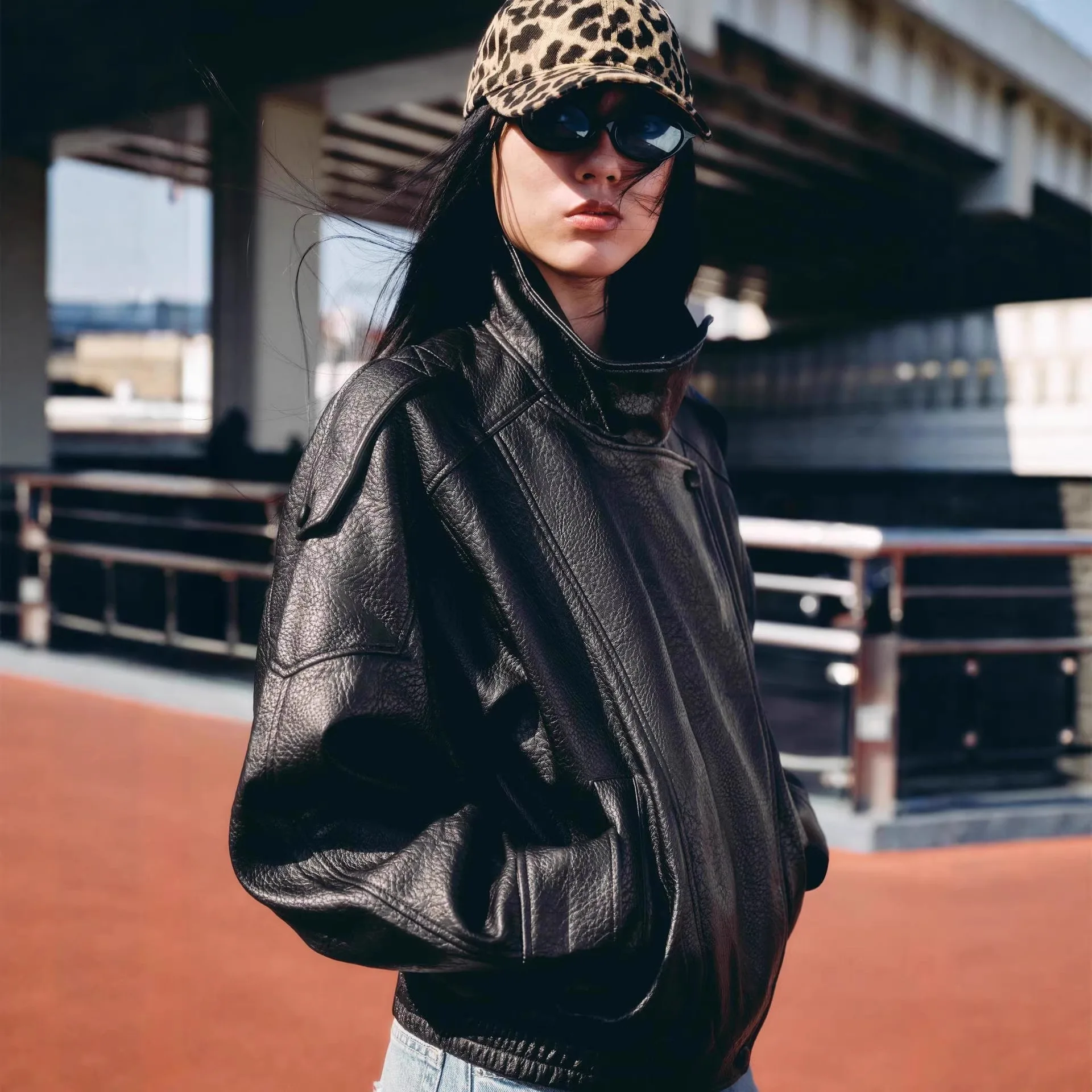 Black Jackets For Woman New Arrival Cropped Oversize Bomber Jacket Zip-Up Long Sleeve Coats Motorcycle Jackets