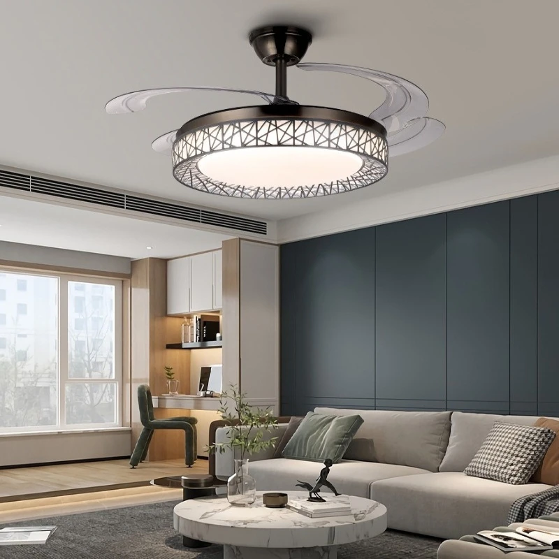 Remote Control Invisible Ceiling Fan with Led Light Living Room Dining Room Bedroom Modern Ventilator Lamps Silent DC Motor