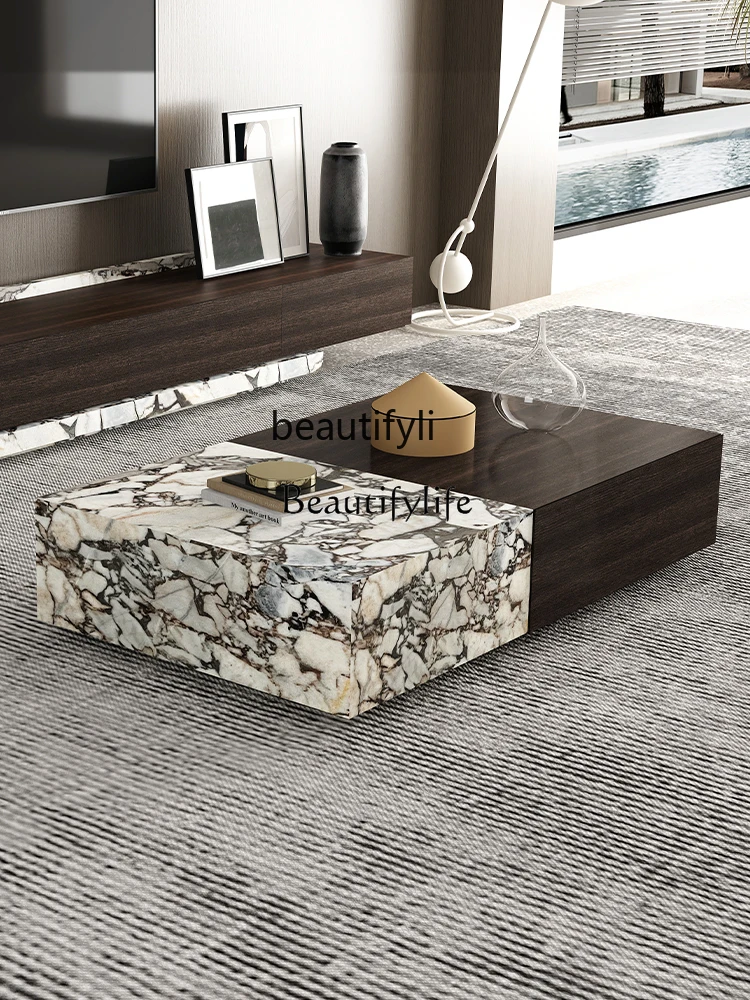 

Italian Mild Luxury Marble TV Cabinet Designer Creative Floor Retractable Storage Floor Cabinet