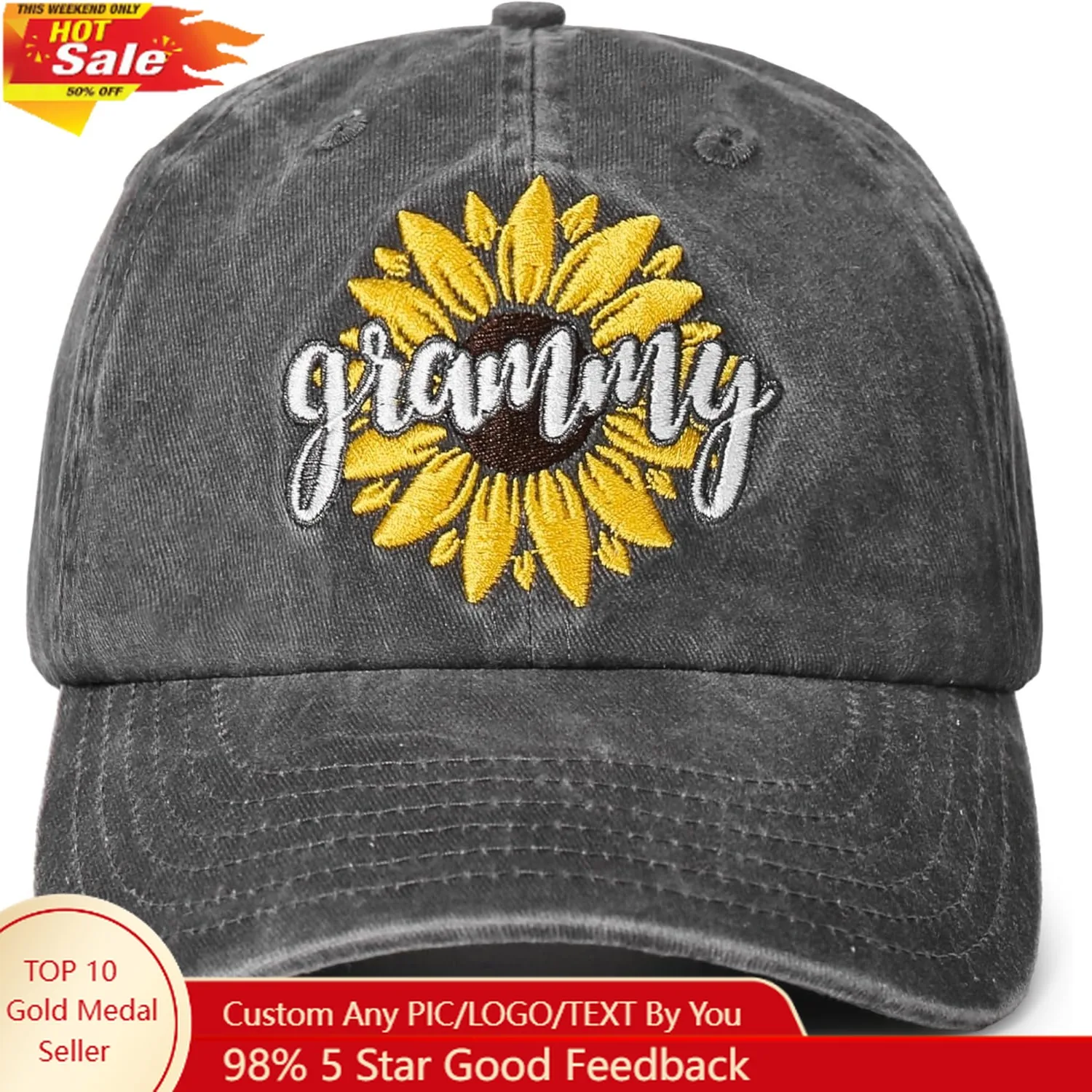 

InnoBeta Grammy Gifts, Gifts for Grammy, Sunflower Hat Adjustable Embroidered Baseball Cap on Mother's Day, Christmas, Birthday