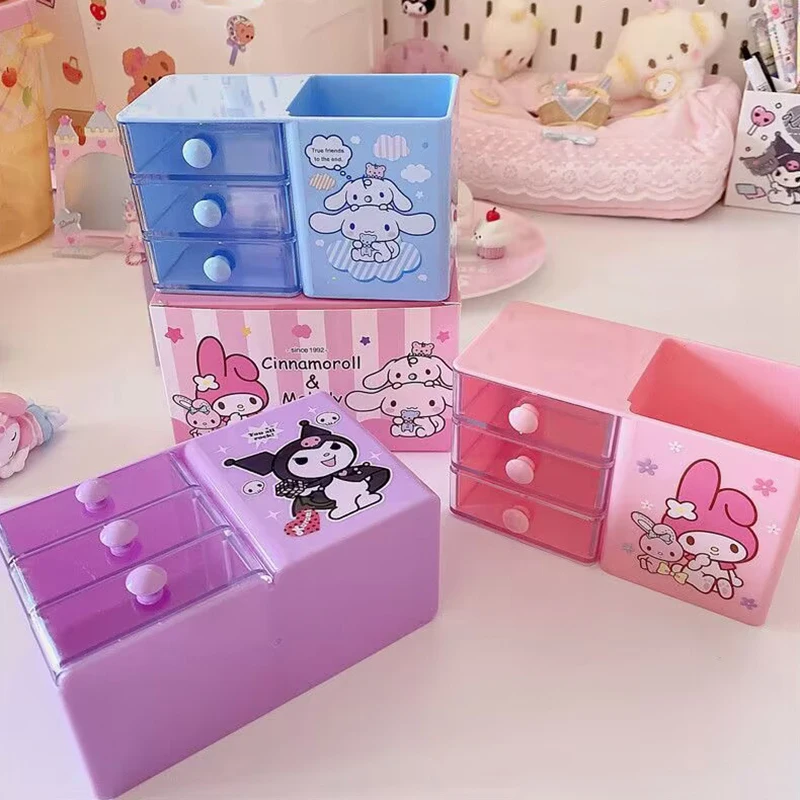 Sanrio Cinnamoroll Hello Kitty Kulomi Creative Cartoon Cute My Melody Storage Box Drawer Stackable Square Dressing Table