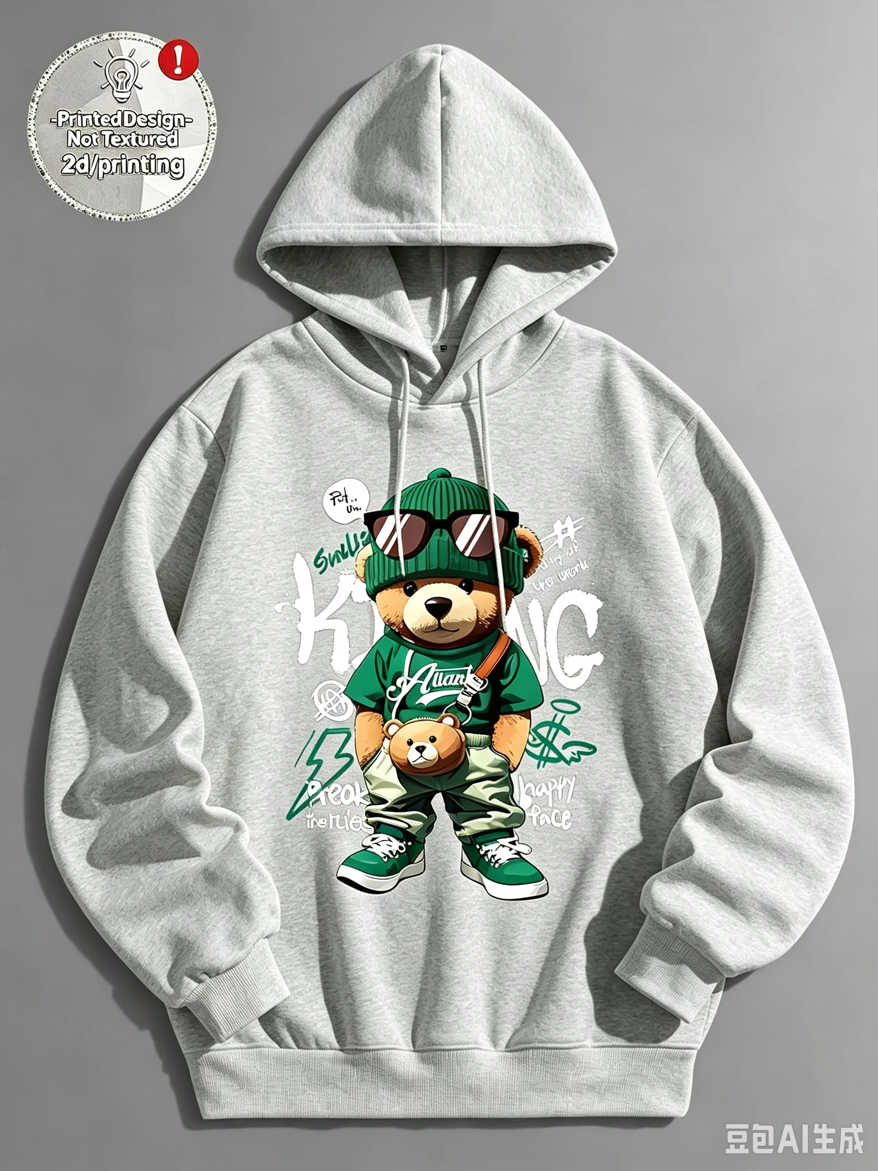 Trendy Bear Print Casual Hooded Sweatshirt, with A Slight Stretchperfect As AChristmasgift Forkids in Thefall Andwinterseasons.
