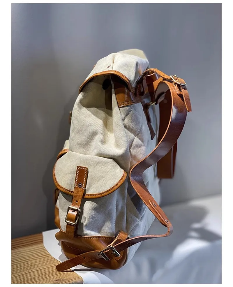 Outdoor travel high-quality canvas genuine leather men women\'s backpack vintage designer handmade luxury mountaineering bagpack