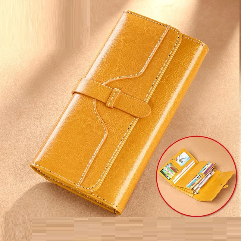 

RFID Ladies Leather Purse Big Card Holder Wallet Woman Long Cow Leather Clutch Bag for Cell Phone