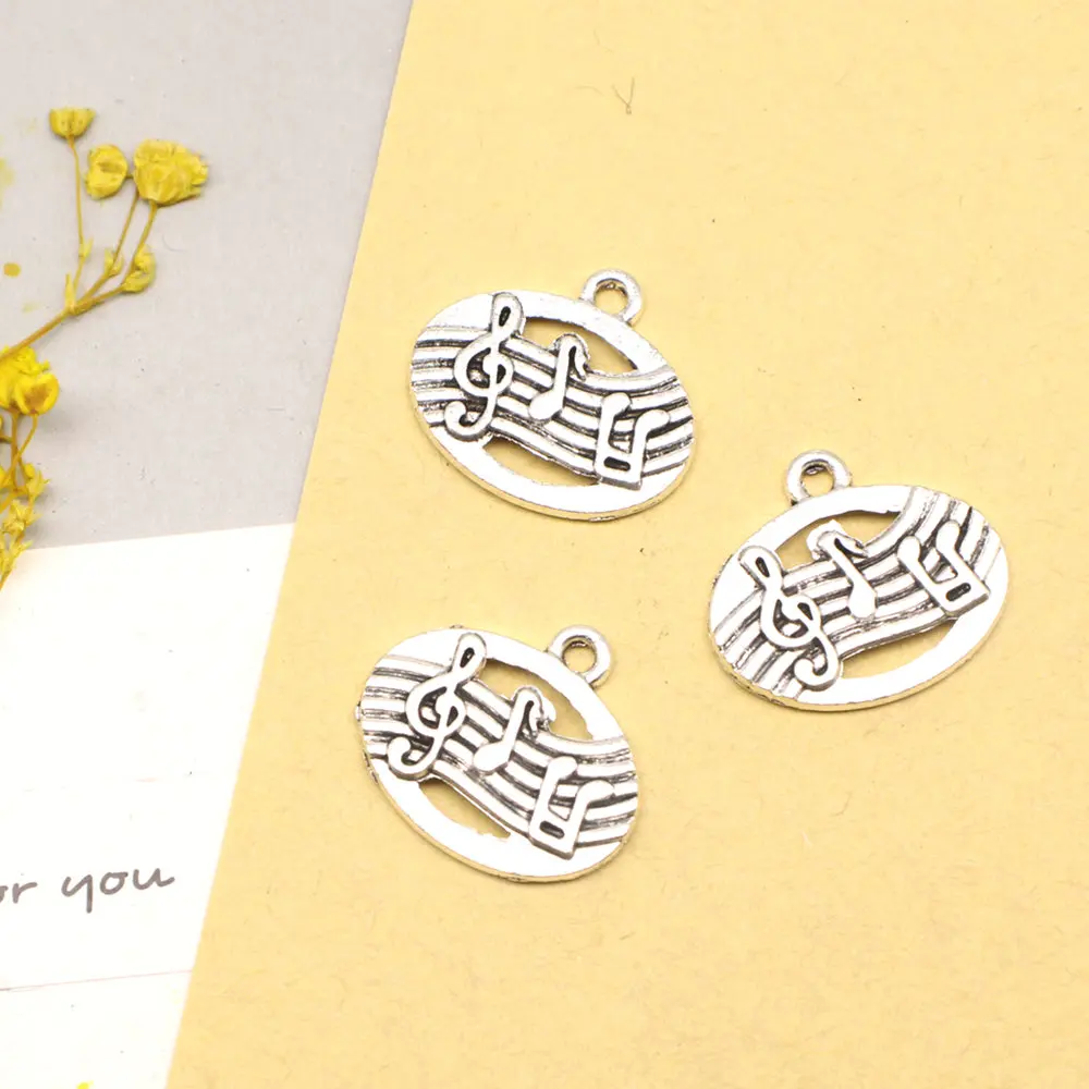 Music Notation Charms Pendants Handmade Kids Jewelry Wholesale Jewelry 18x20mm 10pcs Antique Silver Color