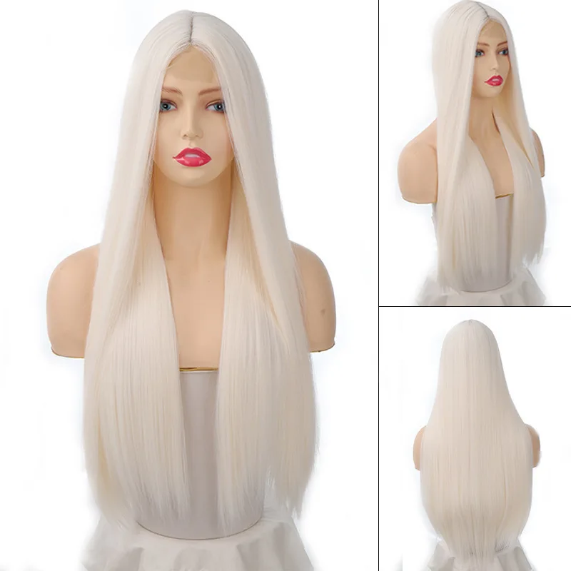 

28-Inch White Long Straight Hair Small Lace Front Synthetic Wig Is Naturally Suitable For Women'S Daily Party Cosplay Halloween