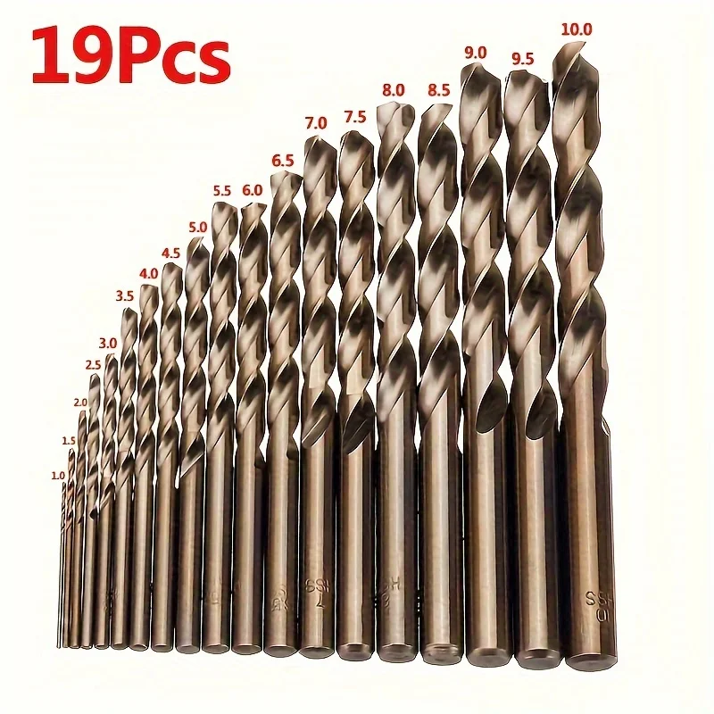 

19 pieces of 1-10 mm HSS-Co M35 cobalt twist drill bit set, suitable for drilling metal and wood