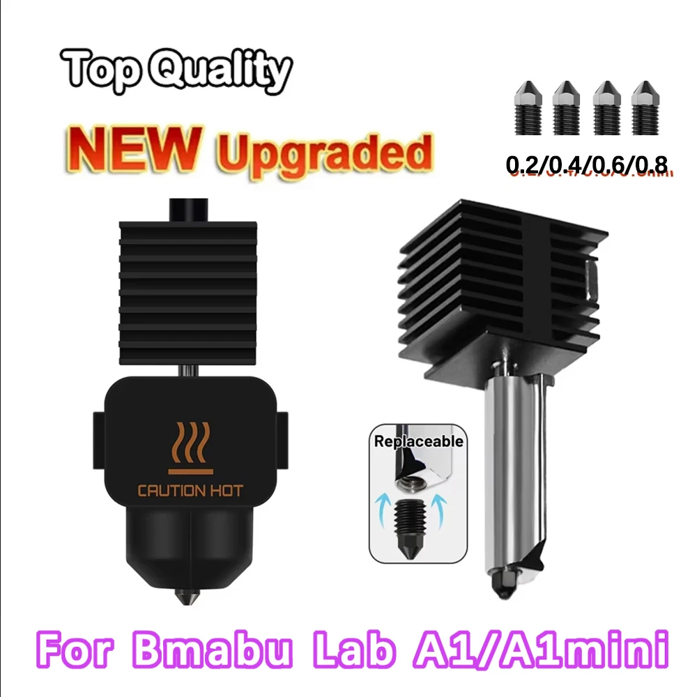 

Комплект Hotend для Bambu Lab A1/A1 Mini, быстрая скорость печатающей головки в сборе, термисторный нагреватель, сопло из закаленной стали 0,2/0,4/0,6/0,8 мм
