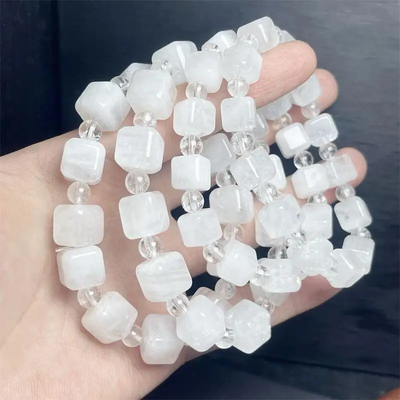 10MM Natural Snowflake Quartz Cube Bracelet Gemstone Jewelry Reiki Healing For Women Holiday Gift 1PCS