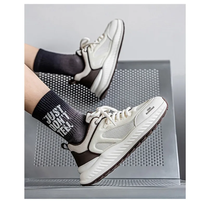 Men's Hollow Mesh Running Sneakers 2026 Spring New Breathable Height Increasing Trendy All Mat Teen Casual Streetwear Footwear