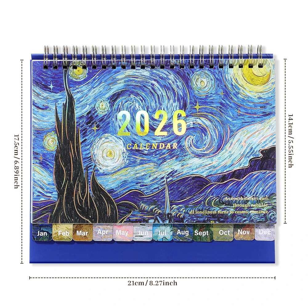 2026 Vintage Desk Calendar Painting Design With Monthly Sticker Index Daily/Weekly/Monthly Planner For Home Office School
