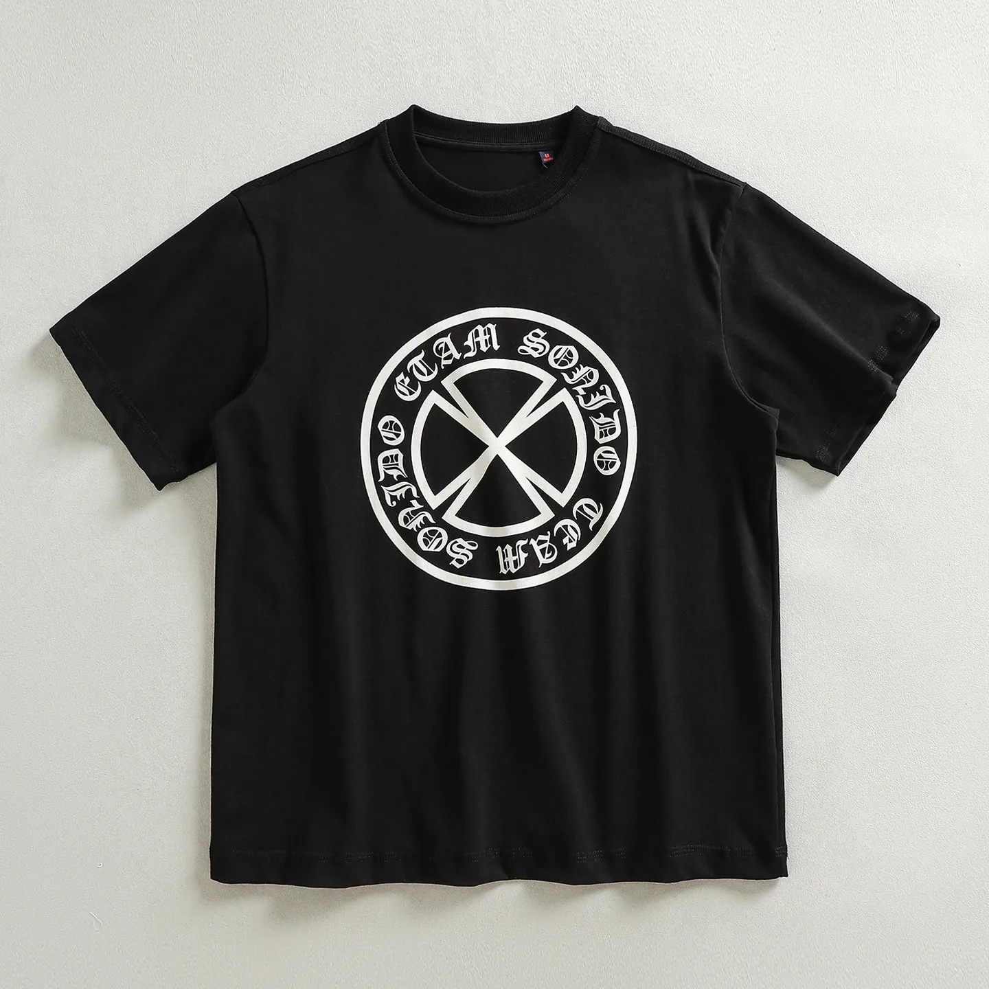 100% cotton American retro trendy short-sleeved T-shirt men's loose off-shoulder half-sleeved T-shirt