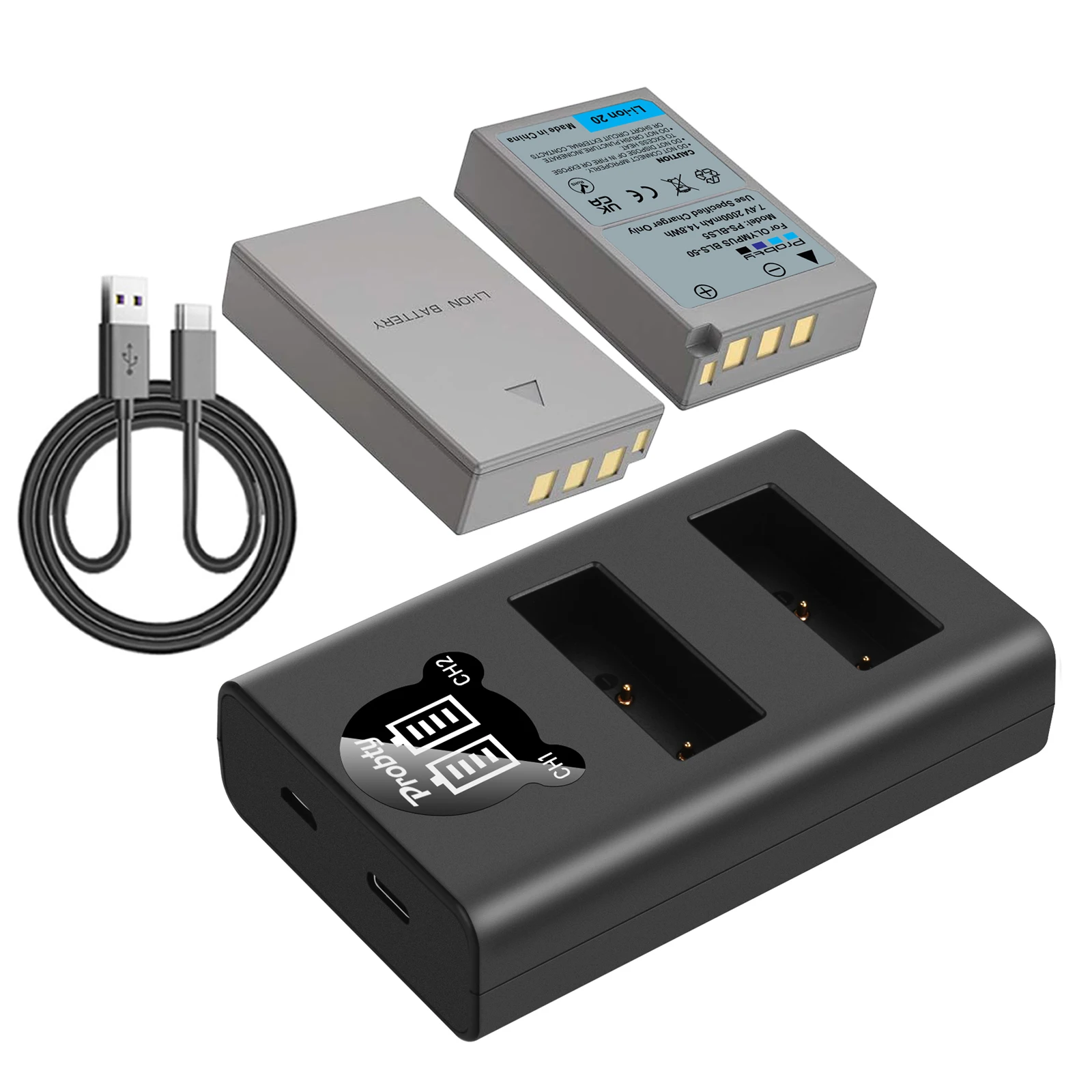 PS-BLS5 BLS-5 BLS-50 BLS50 Battery 2000mAh+LED Dual Charger for Olympus PEN E-PL2,E-PL5,E-PL6,E-PL7,E-PM2,E-M10,E-M10 II