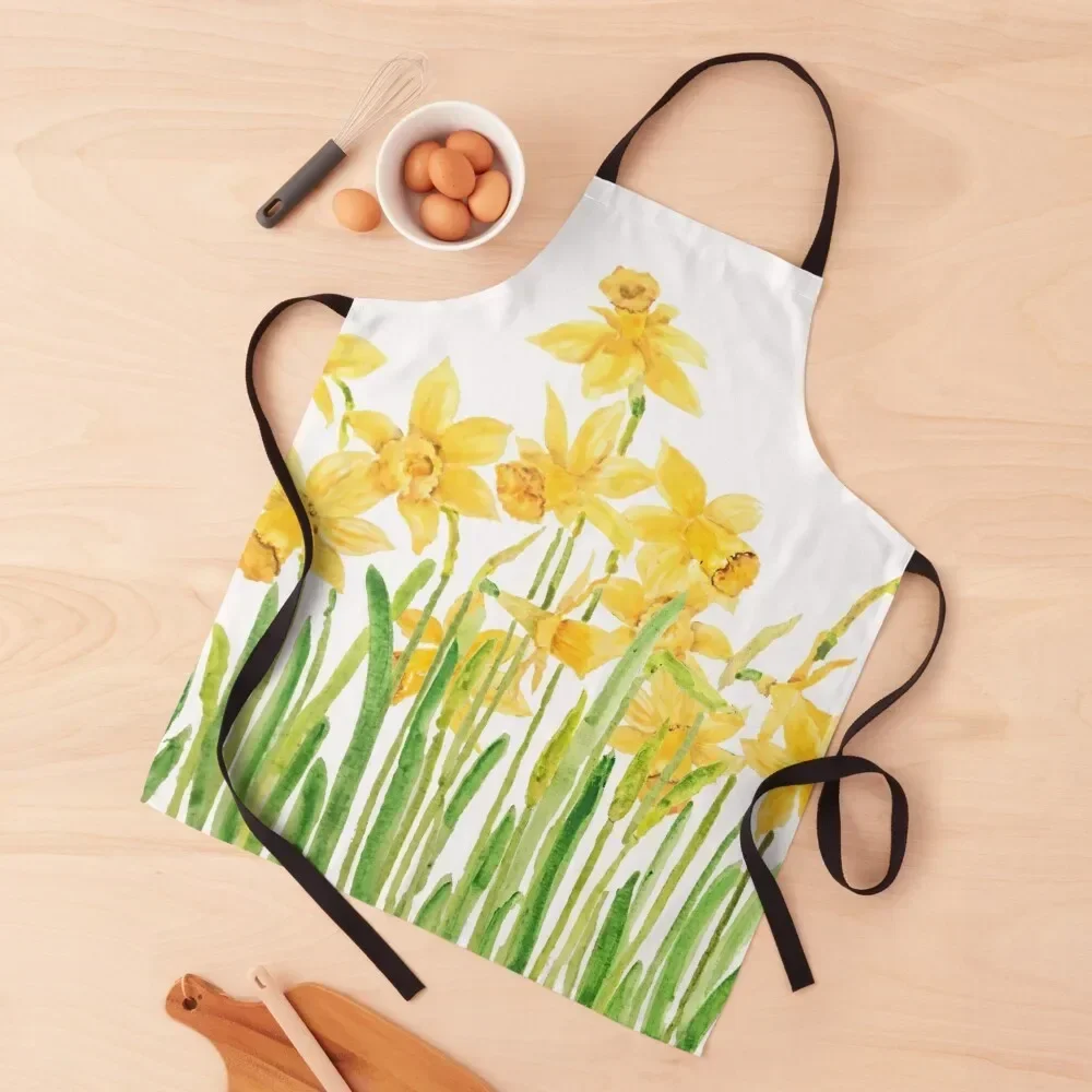 

yellow daffodils field watercolor Apron cleanings Women's Dress beauty master Apron