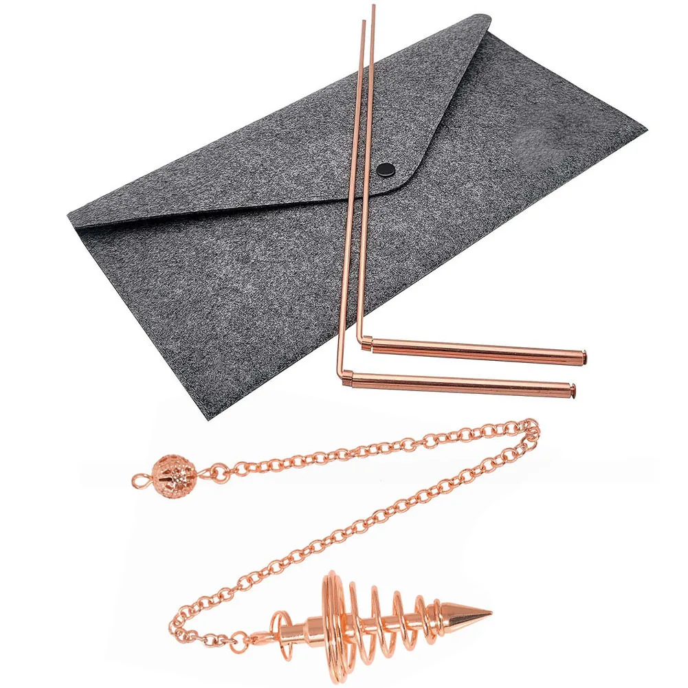 Brass Dowsing L-Rods & Pendulum Set Adjustable For Water And Mineral Dowsing Energy Detection Tools Gold 2 L-Rods + Pendulum