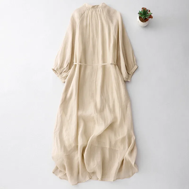 2025 nova primavera vestido de linho de dupla camada feminina moda coreana manga raglan vestidos sólidos elegantes rendas roupas femininas