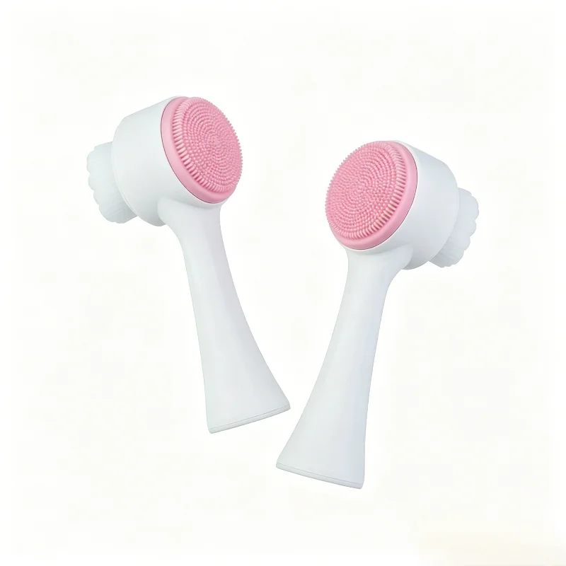 2 escovas faciais de dupla face com cerdas macias e limpador facial de silicone, escova de limpeza manual