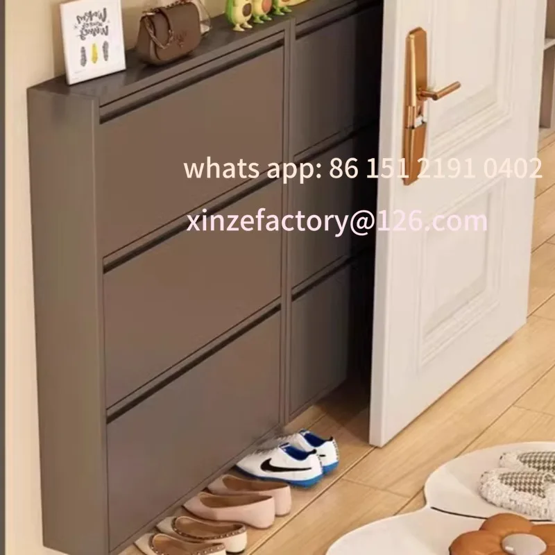 

Customizable Stalowa Szafka na Buty z Szufladą na Klapę, Półka Ścienna do Przechowywania, Organizer do Wąskiej Przedpokoju