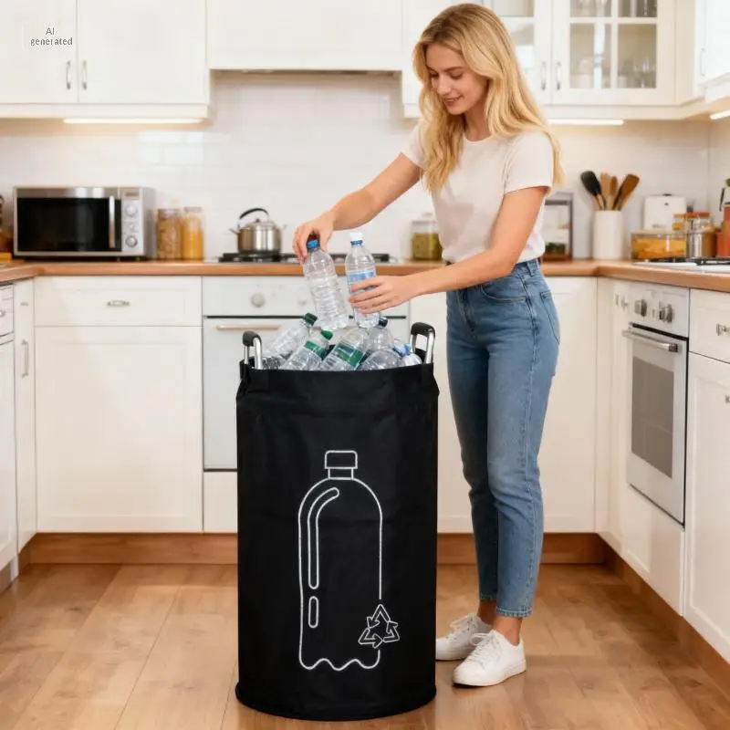 Panier de rangement pliable pour bouteilles vides de 82 L avec poignée en aluminium, sac collecteur d'eaux usées, poubelle de recyclage grande capacité