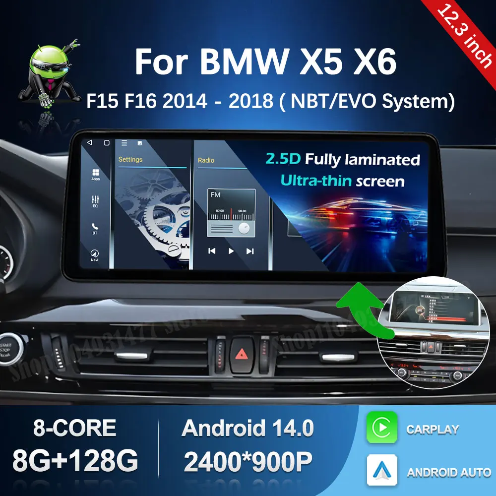 12,3 'Android 14 Беспроводной Carplay GPS для BMW X5 F15 X6 F16 2014 2015-2018 NBT EVO Система Автомобильный мультимедийный радиоплеер Стерео