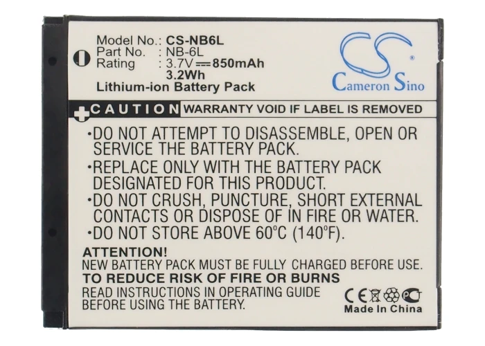 Battery For PowerShot SD980 IS Digital IXUS 210 IXUS 300HS PowerShot S95 IXUS 310 HS IXUS 105 IS IXY 10S IXY 30S IXY 200F 850mAh