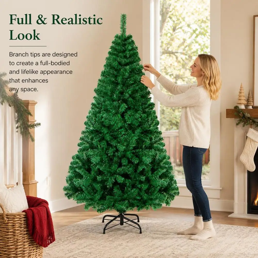 Sapin de Noël artificiel en PVC avec support en métal solide - 6 pieds. Le centre de table idéal pour apporter chaleur, joie et un esprit de Noël classique à votre maison.