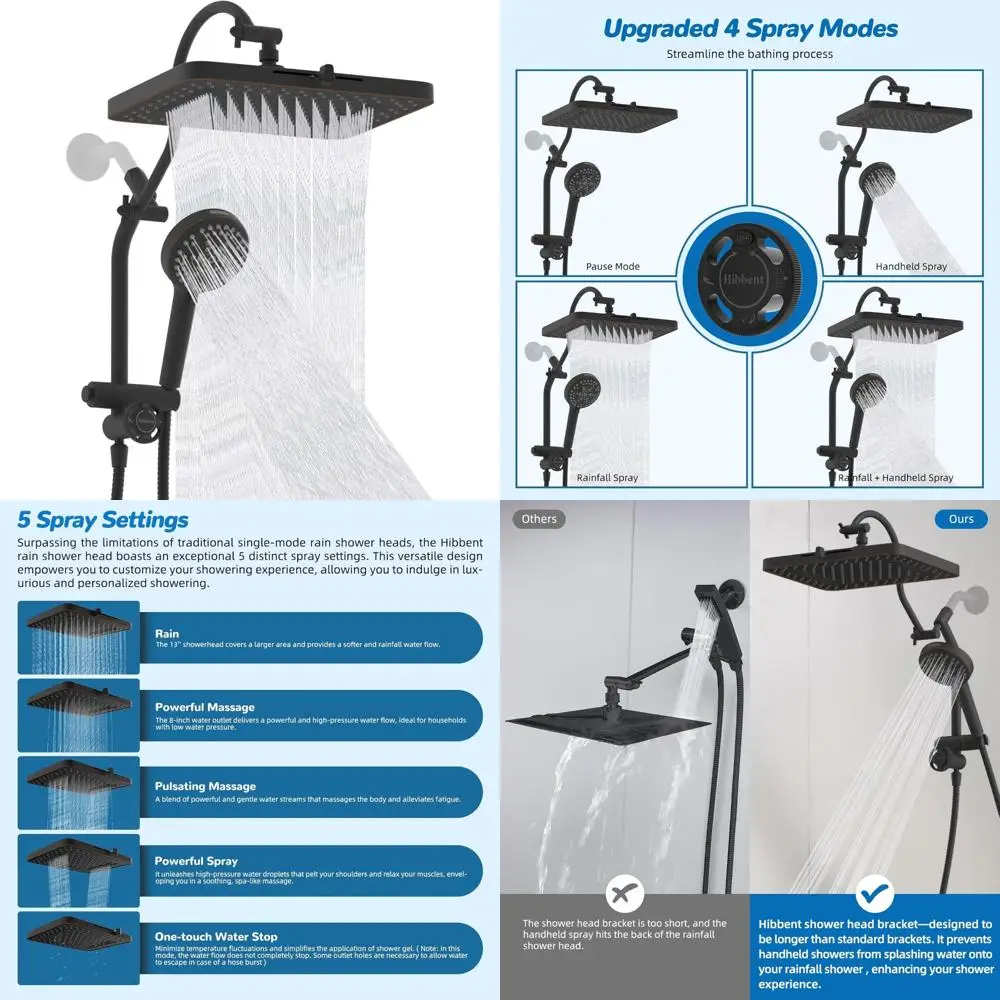 

Комбинированная душевая насадка высокого давления с 5 распылителями и 10-режимным портативным устройством, цельнометаллическая система с 4-сторонней переключающей системой Easy Reach