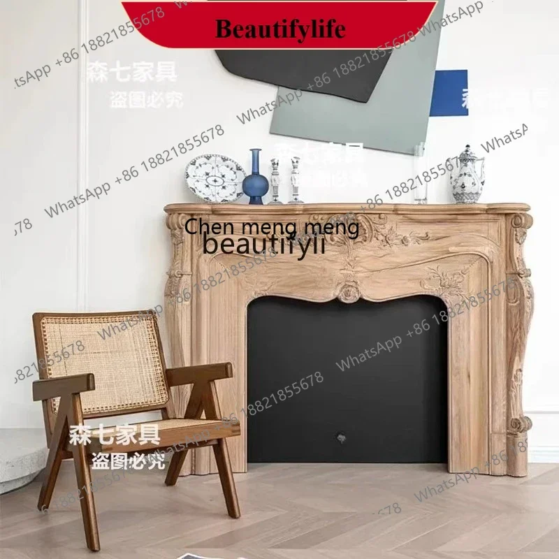 D178 American carved solid wood fireplace decorative cabinet light luxury storage log living room TV cabinet