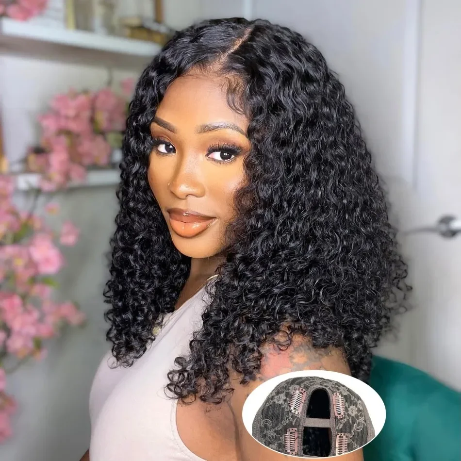 

Curly V Part Wig Human Hair No Leave Out Upgrade U Part Wigs Glueless 30 Inch Natural Color Deep Wave Human Hair Wig For Women