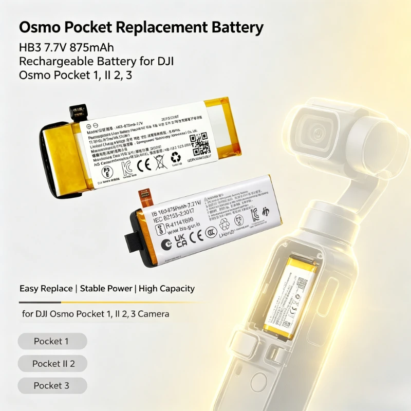 7.7V HB3-875mAh Lithium Battery BHX212-1300 2ICP5/22/67 Rechargeable Battery For DJI Osmo Pocket 1 II 2 3 Camera