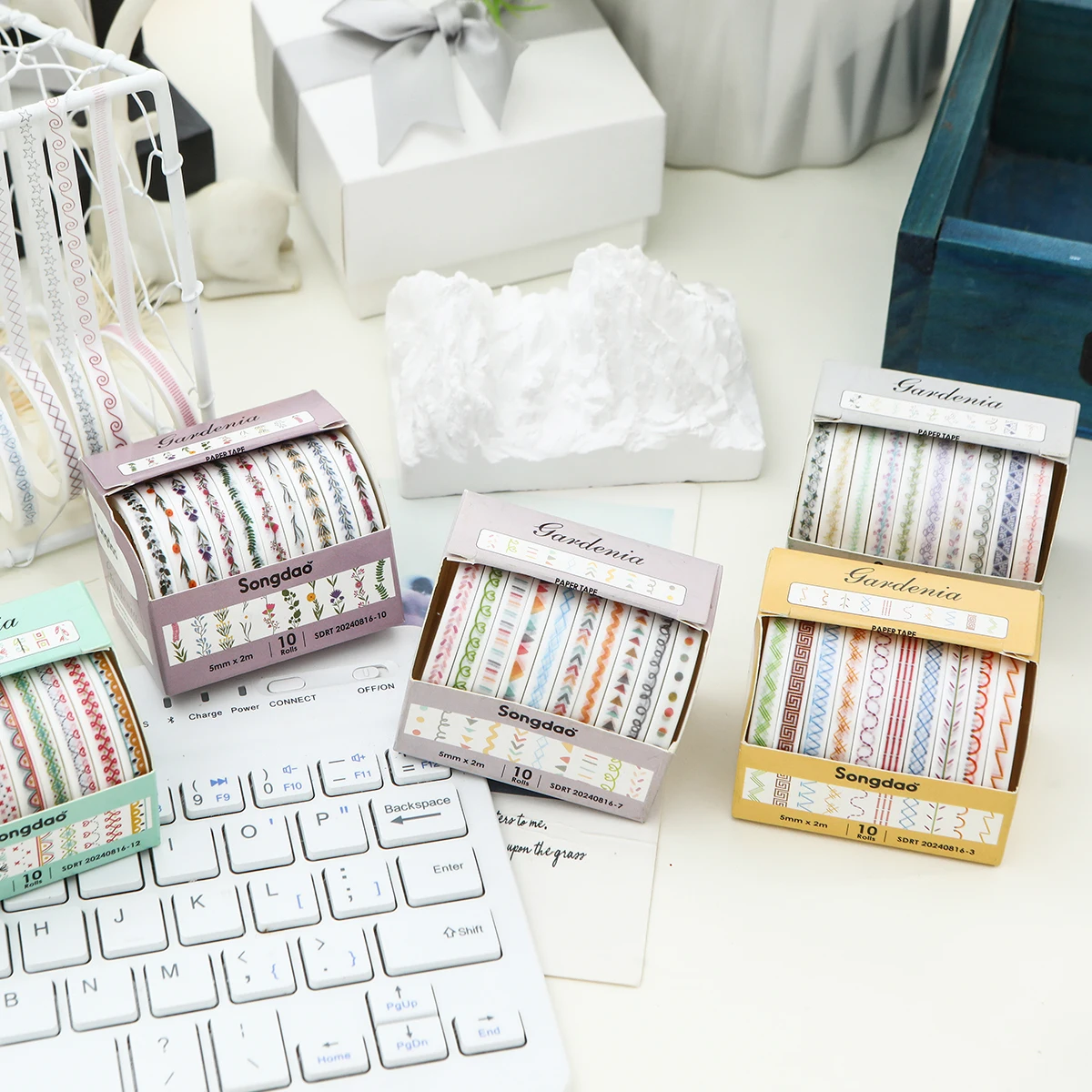 10 Rolls Skinny Washi Tape Set Masking Thin Basic Patterns Decorative Tapes for Arts, DIY Crafts, Journals, Planners, Scrapbook