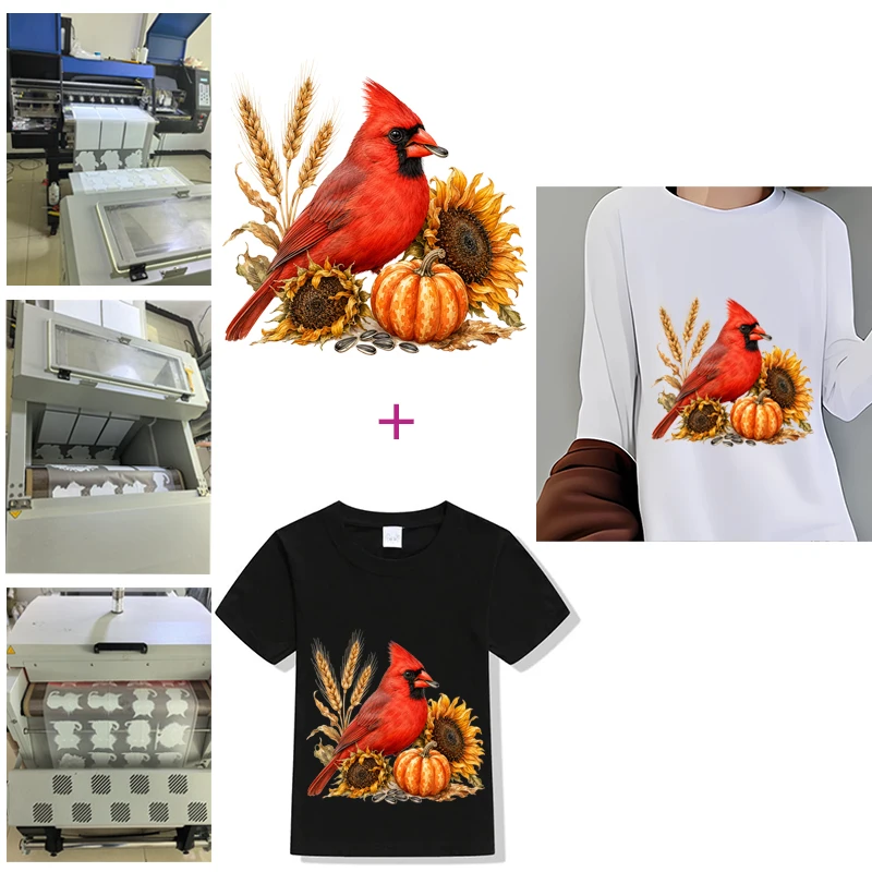 Christmas Red Cardinal Bird spring DTF Rub On Transfer Sticker Printing Clothing Patch, Children's Patch Thermal Application