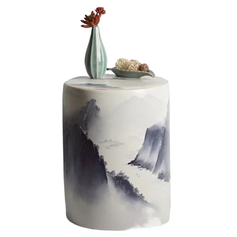 

Cross-border hand-painted ancient chair high temperature landscape ceramic stool new Chinese cylindrical ceramic stool craft