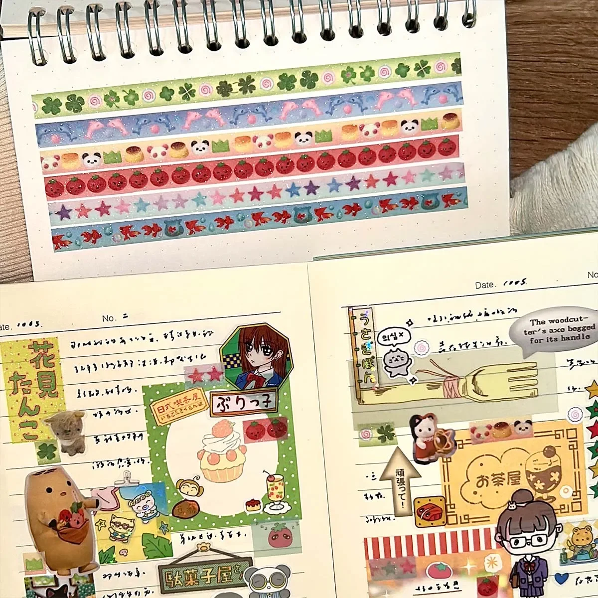 น่ารักมะเขือเทศ Deco Washi เทป Kawaii Four-Leaf Clover Masking เทปกระดาษ Washi เทปทรายเคลือบ Shimmer ฟิล์ม