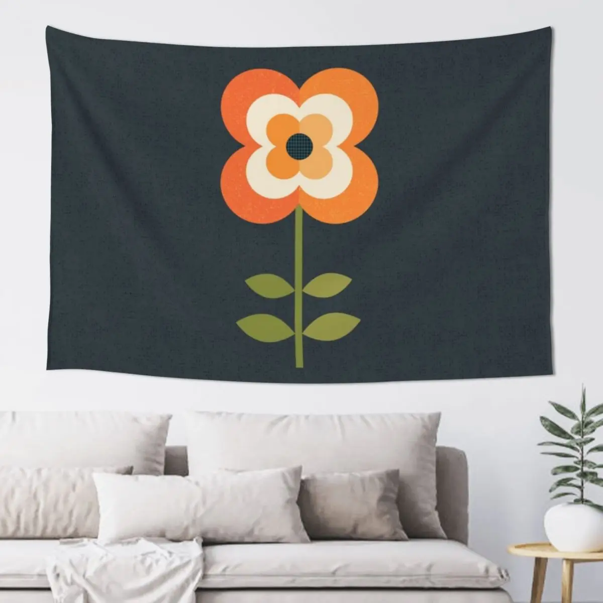 

Retro Flower - Orange and Charcoal Tapestry Home Decorators Things To Decorate The Room Tapestry