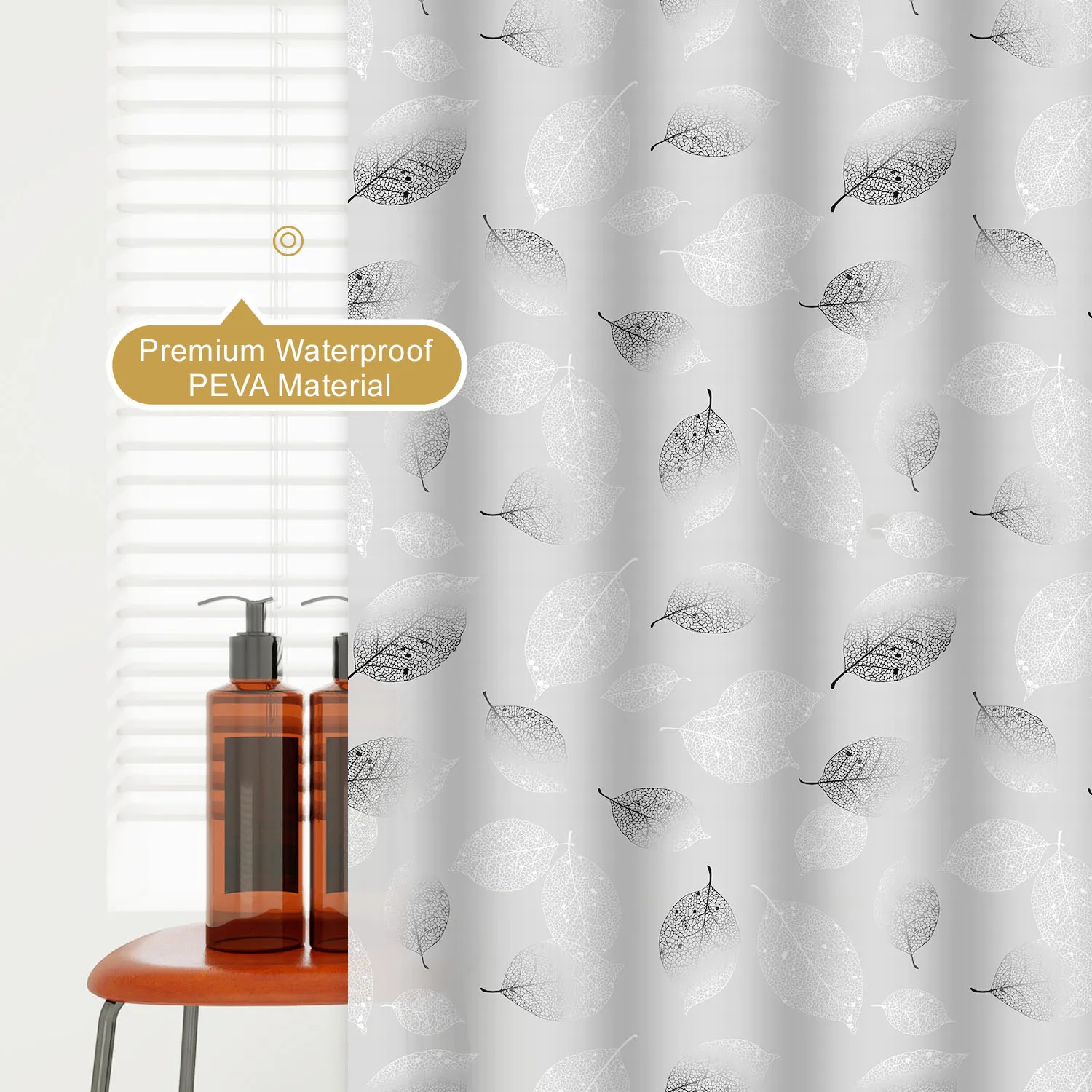 1pc Fresh Green Leaves Popular Shower Curtain Waterproof PEVA Botanical Bathroom Decor