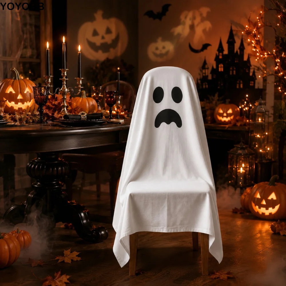 Pumpkin Halloween Chair Cover Skull Pattern Soft Halloween Dinner Chair Seat Cover Pink Removable Festival Table Decor Kitchen